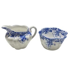 Shelley Fine Bone China England Dainty Blue Creamer and Open Sugar